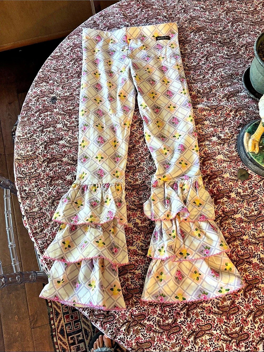 Matilda Jane Floral Wide Leg Ruffle Pants Pink & Yellow kids size ten